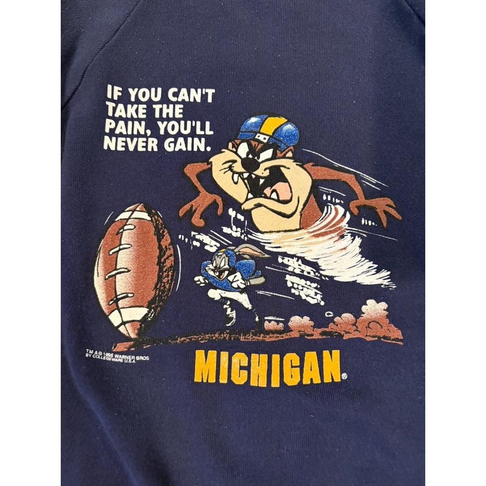 Vtg 1995 MICHIGAN WOLVERINES Looney Tunes FOOTBALL TAZ Crewneck Youth M 10-12 - Picture 3 of 8